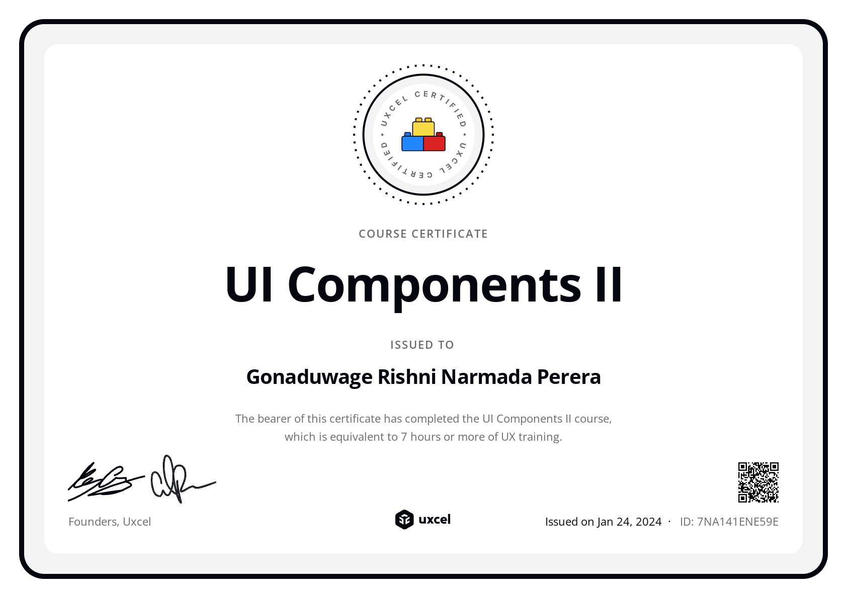 Gonaduwage Rishni Narmada Perera's certificate